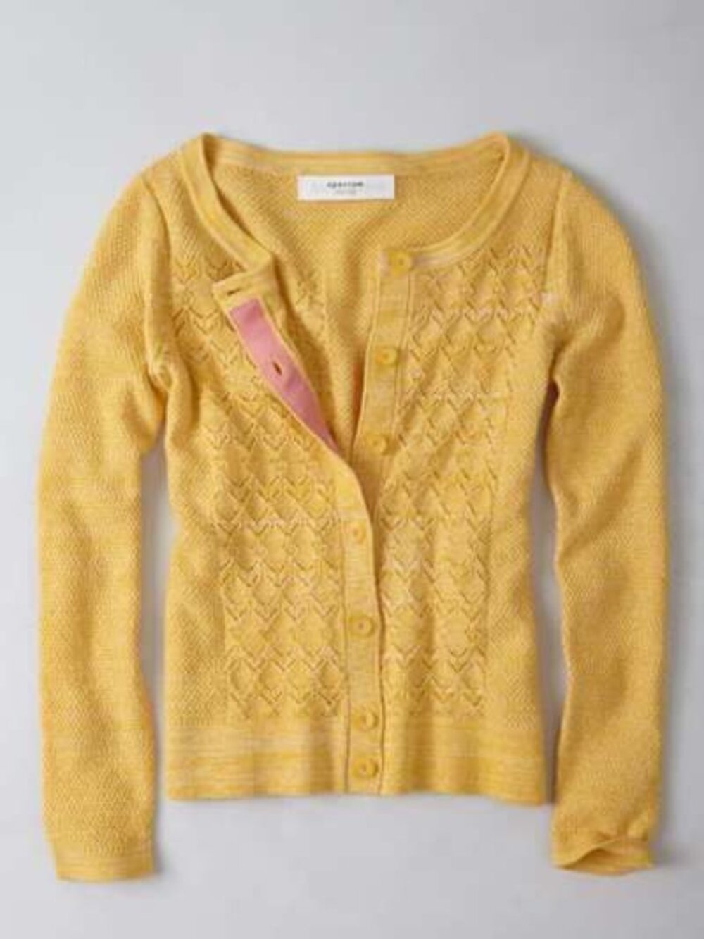Anthropologie Pointelle Perk Cardigan Yellow Cotton Sweater
